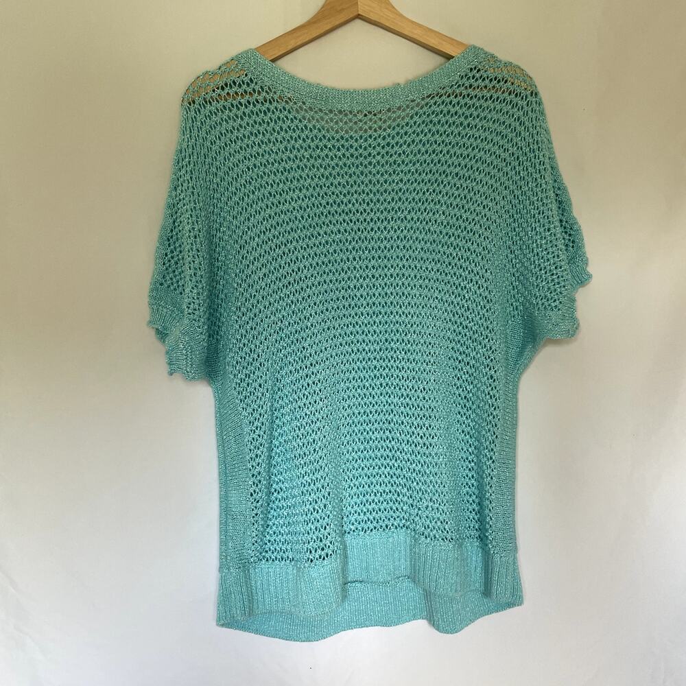 Chico's aqua blue knit top sheer holes y2k style women's size XL (Chicos size 3) - Picture 6 of 6